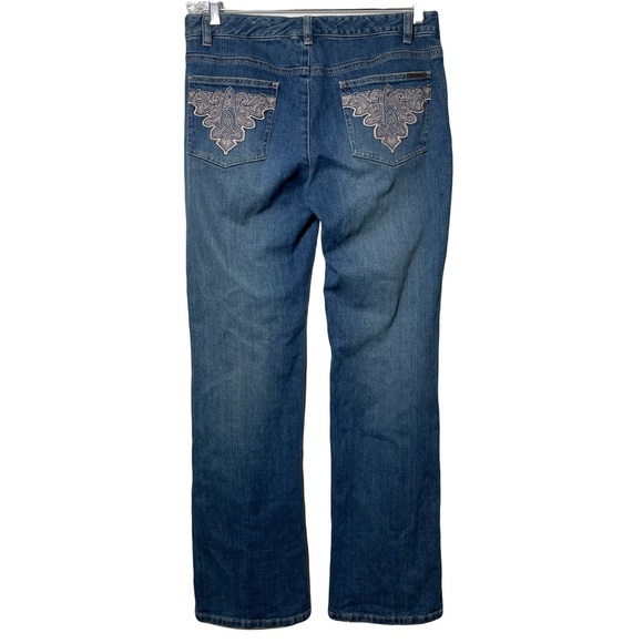 Michael Kors Boot Cut Low Rise Blue Jeans Pocket Embroidery Size 8 Stretch - Picture 1 of 10